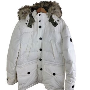 Polo Ralph Lauren size XL Down Filled Faux Fur Parka Jacket Coat Mens Off White